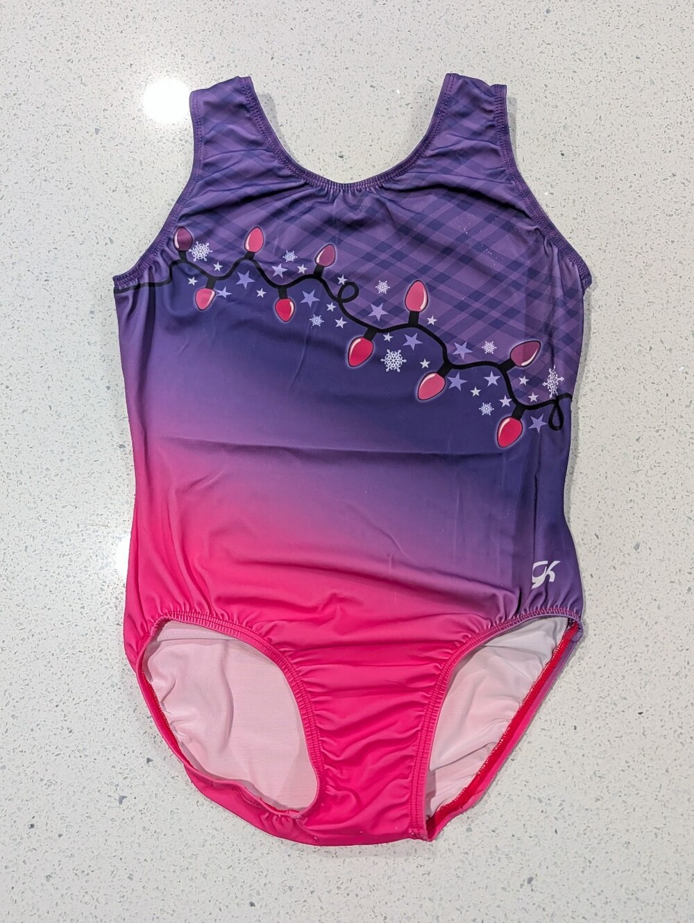 FESTIVE GK Elite Adult Small Gymnastics Dance Leotard CHRISTMAS LIGHTS Holiday